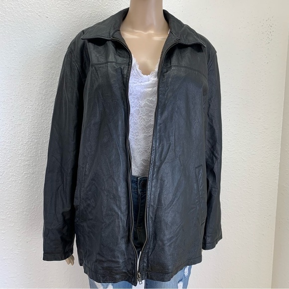 Excelled Womens black leather moto jacket full zip size XL bikercore - Picture 1 of 12